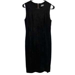 CALVIN KLEIN Faux Suede Black Knee High Gold Zip Sz 8 Dress EUC